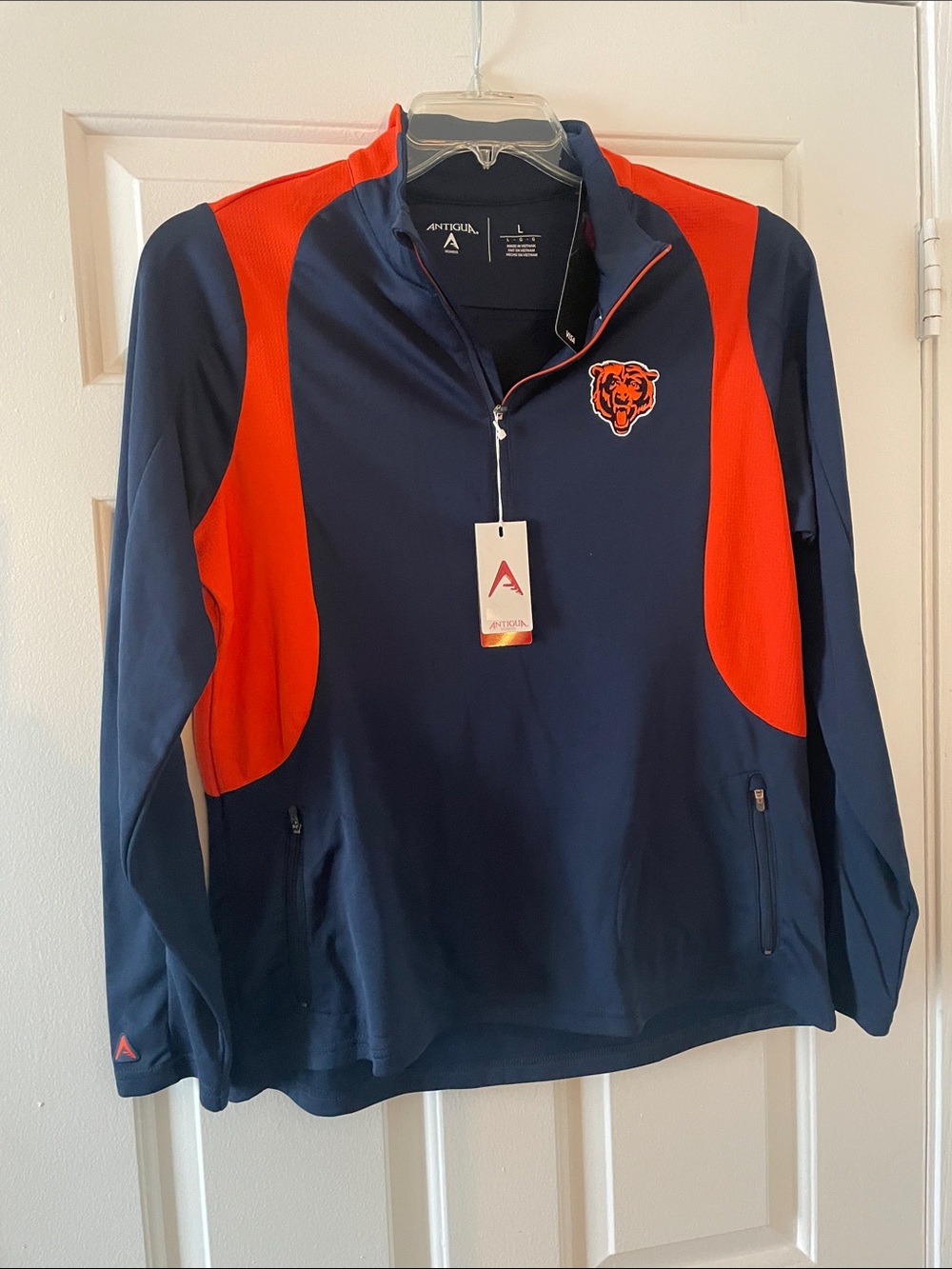 Antigua Chicago Bears Navy and Orange Quarter-Zip Pullover